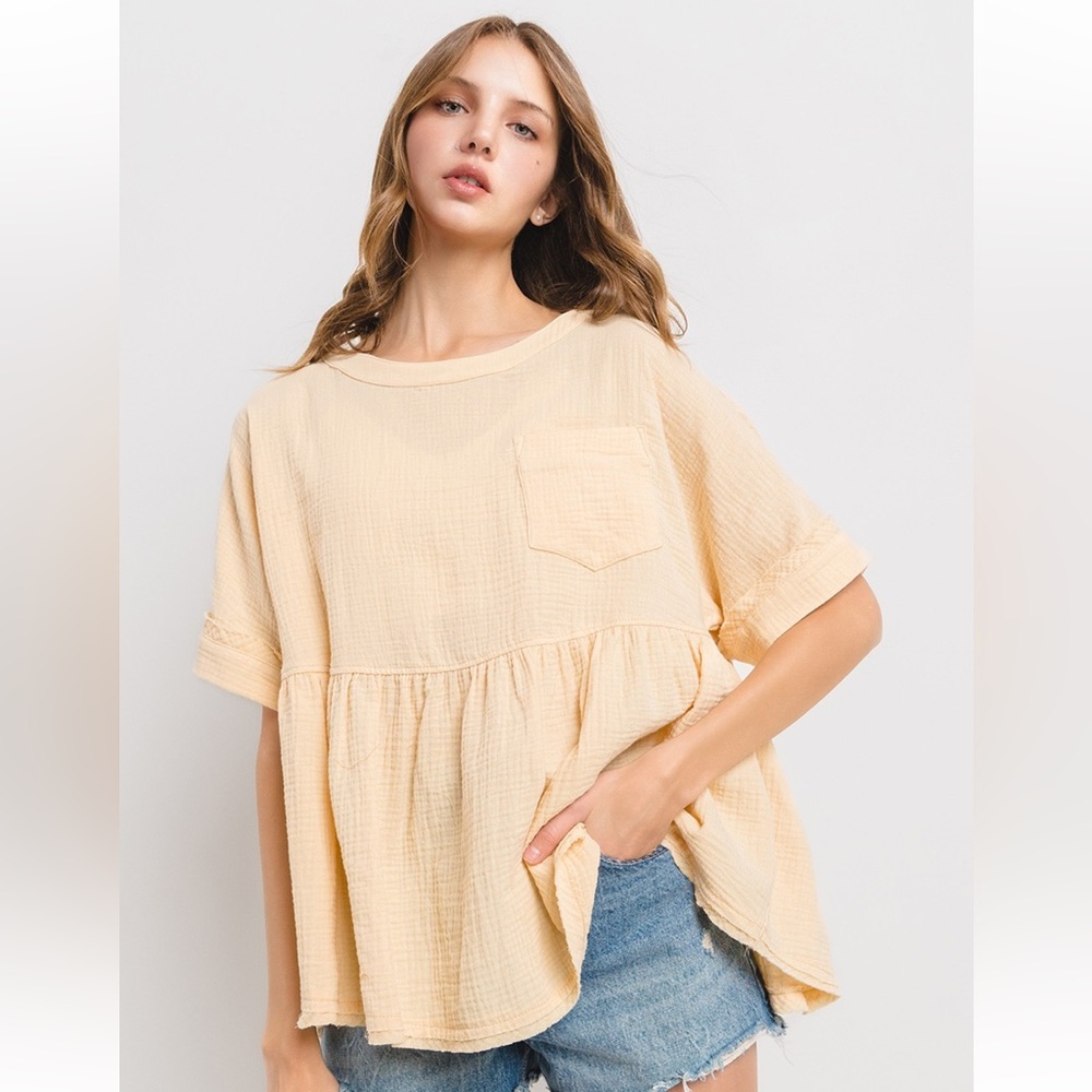 13 Boho Oversized Gauze Short Sleeve Top